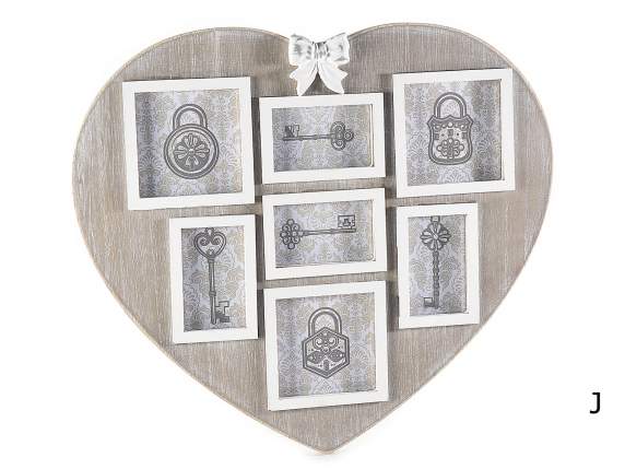 Cadre photo en bois en forme de coeur avec 7 cadres à accroc