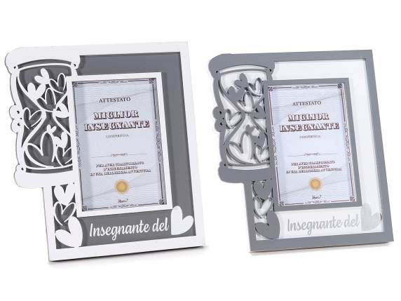 Cadre photo en bois bicolore avec décoration enseignante