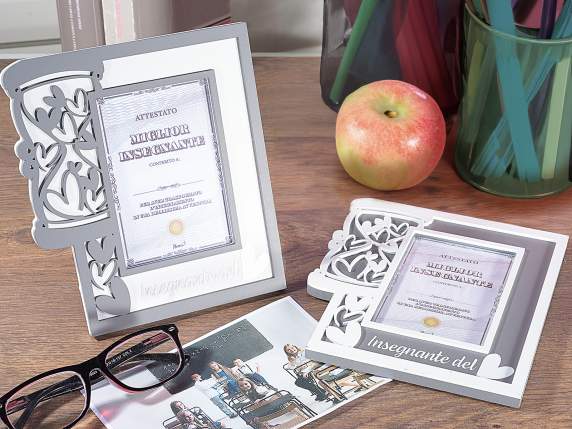 Cadre photo en bois bicolore avec décoration enseignante