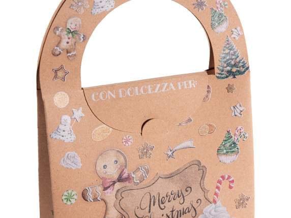 Caja de bolsa de papel kraft navideña con asa