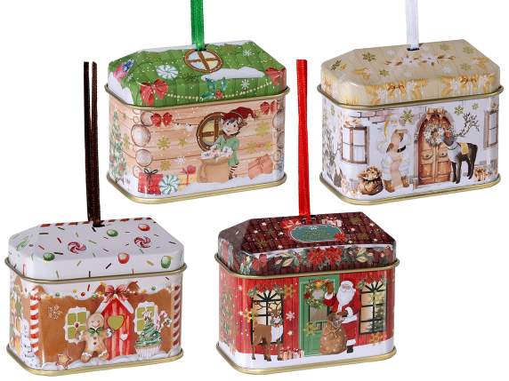 Caja de metal colgante para comida navideña