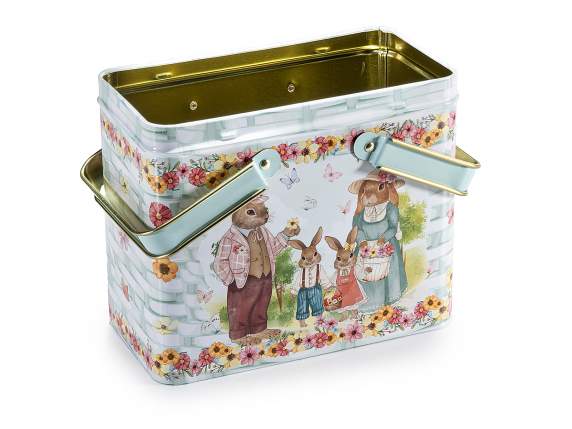 Caja de comida de metal con asas y estampado de Pascua