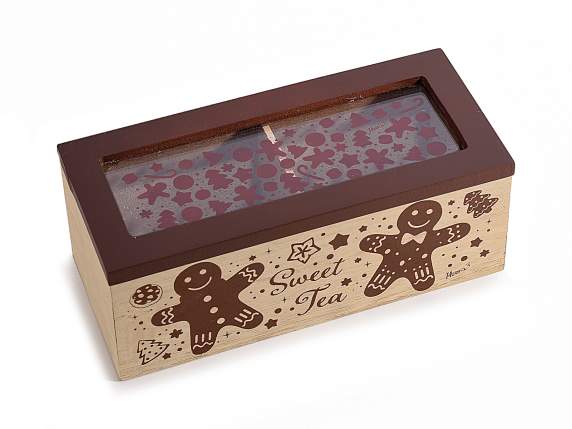 Caja de té - especias de madera Biscottini con 2 compartim