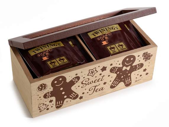 Caja de té - especias de madera Biscottini con 2 compartim