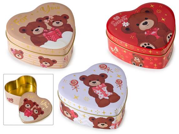 Caja de comida de metal en forma de corazón con ositos