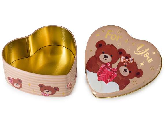 Caja de comida de metal en forma de corazón con ositos