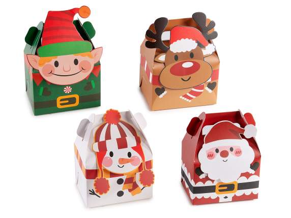 Caja de papel con personaje navideño 3D y asa