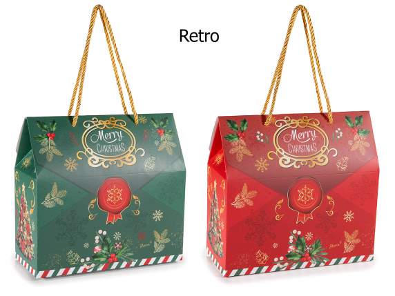 Caja de papel para cartas navideñas con asas de cuerda