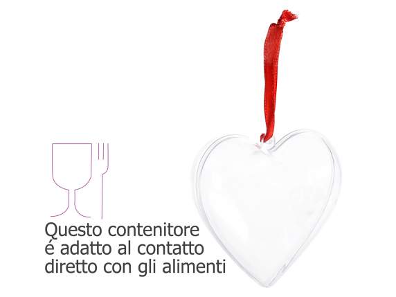 Corazón transparente que se abre con una cinta para colgar.