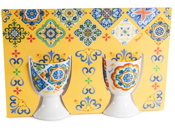 Setregalo 2 hueveras de porcelana con decoraciones mayólica