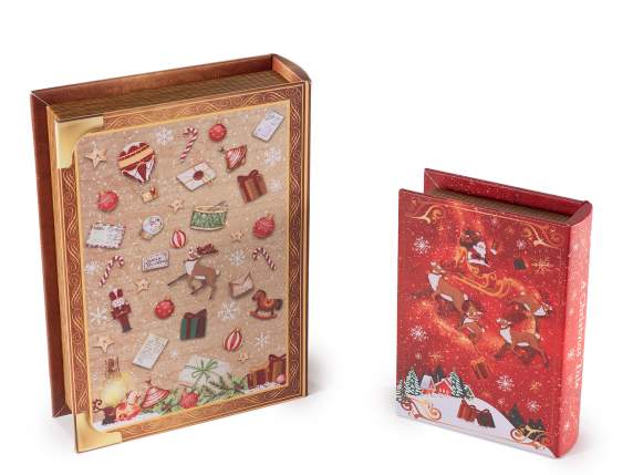 Juego de 2 cajas de libros navideñas de madera forradas