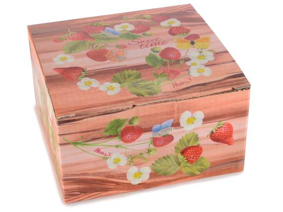 Taza de té porcelana 200 ml con platillo estampado fresas