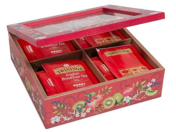 Caja de madera para té y especias con 4 compartimentos