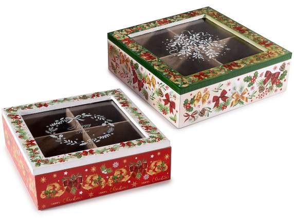 Caja navideña de madera para té-especias 4 compartimentos