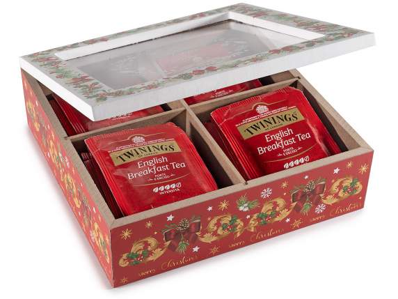Caja navideña de madera para té-especias 4 compartimentos