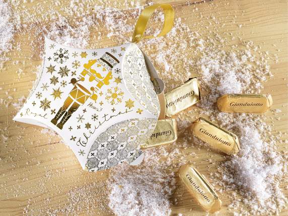 Caja papel colgante forma estrella y estampado dorado