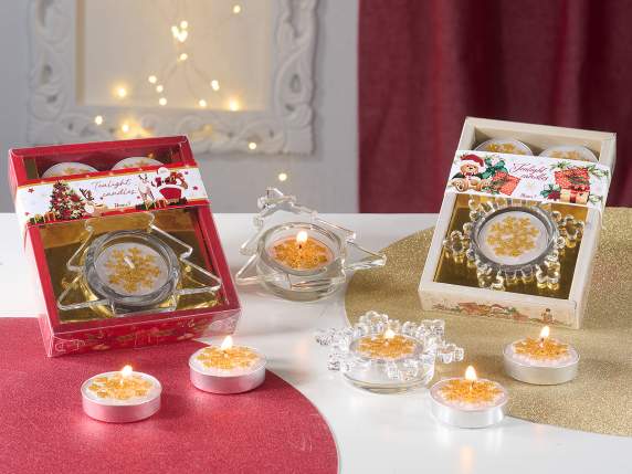 Juego regalo portavelas cristal y 3 velas pequeñas