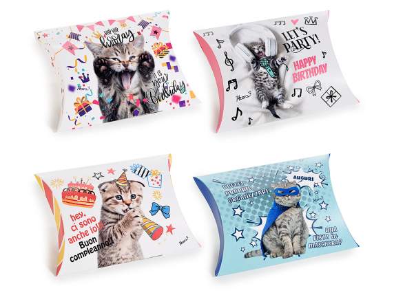 Caja almohada de papel estampado de temática de cumpleaños