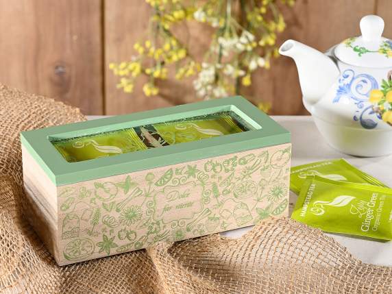 Caja de madera para té y especias con 2 compartimentos