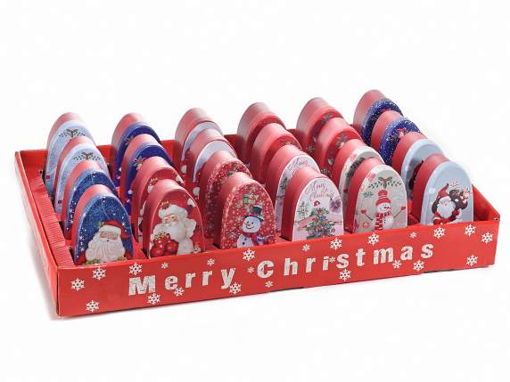 Caja metálica con adornos navideños en display de 24