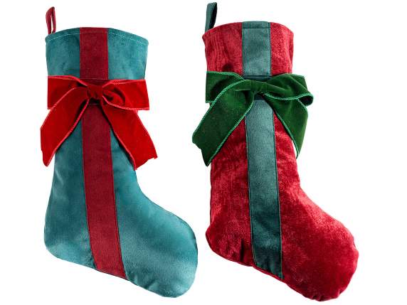 Calcetín navideño de terciopelo con cinta y lazo