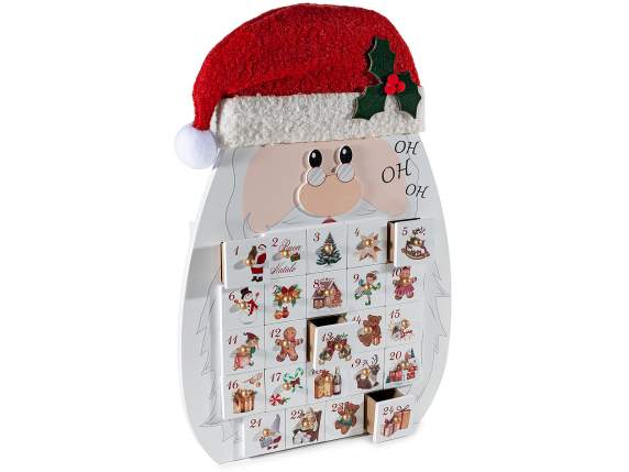 Calendar de Advent Moș Crăciun din lemn cu 24 de sertare