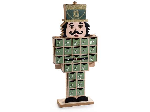 Calendar de Advent verde cu spargator de nuci cu sclipici