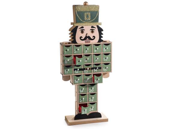 Calendar de Advent verde cu spargator de nuci cu sclipici