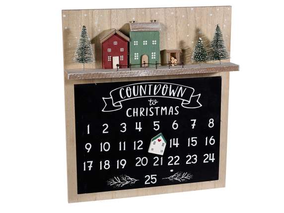 Calendario avvento in legno c/lavagna e magnete da appendere