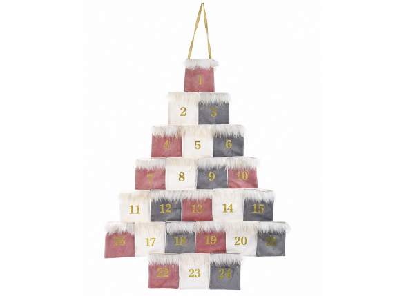 Árbol calendario de adviento en tela y terciopelo para colga