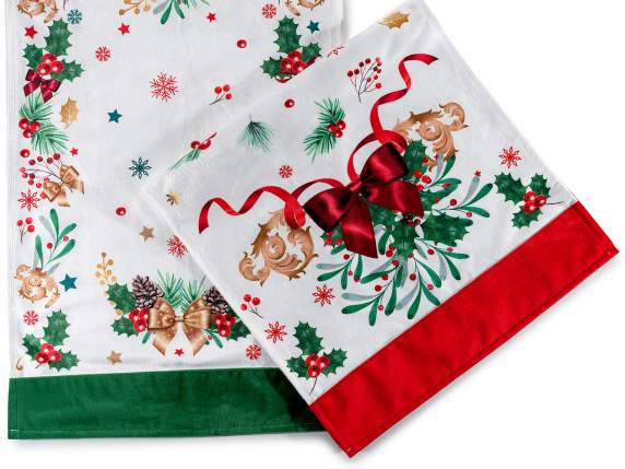 Camino de mesa de terciopelo de 150 cm con estampado navideñ