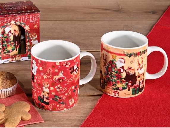 Cana de Craciun din portelan de 380 ml cu detalii aurii