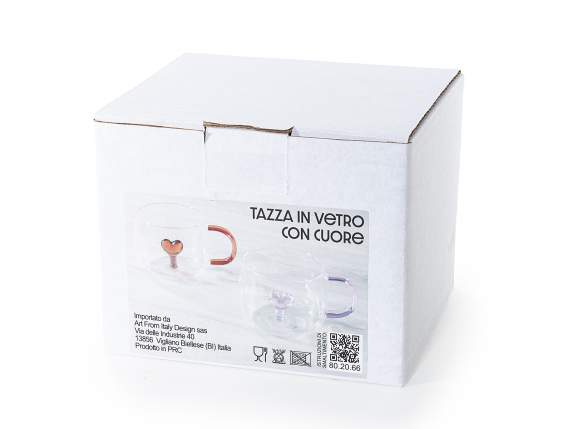 Cană de sticlă de 300 ml cu inimă 3D în interior și mâner co