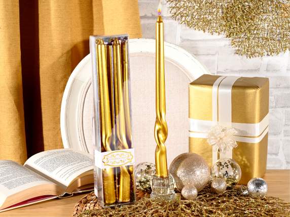 Scatola 2 candele stelo torchon color oro metallizzato
