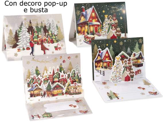 Carte de vœux de Noël pop-up avec enveloppe et carte