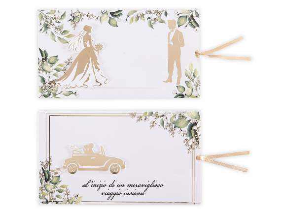 Carte de vœux de mariage coulissante avec impression dorée