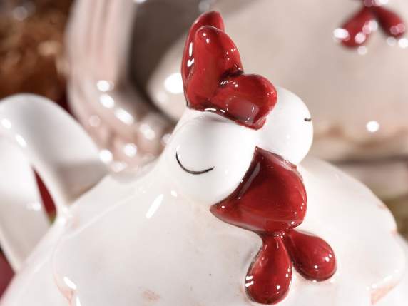 Set ceainic si cani din ceramica cu decoratiuni de gaina