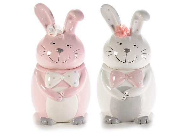 Colorful rabbit-shaped ceramic food jar