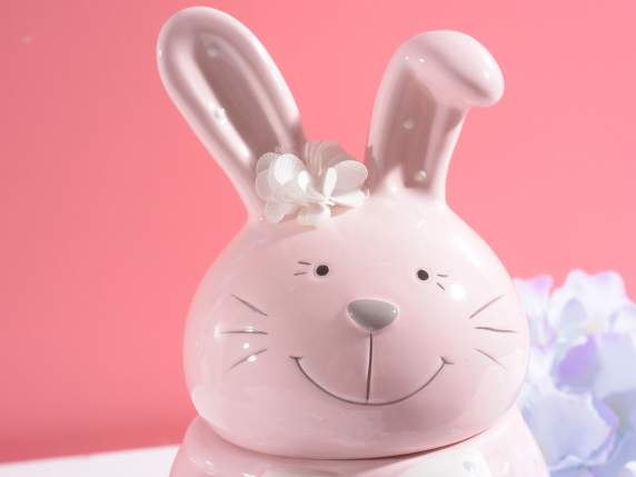 Colorful rabbit-shaped ceramic food jar