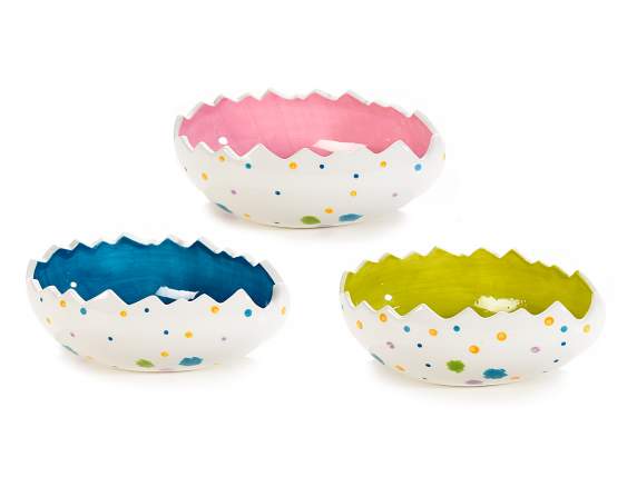 Egg-shaped cake container in colored ceramic