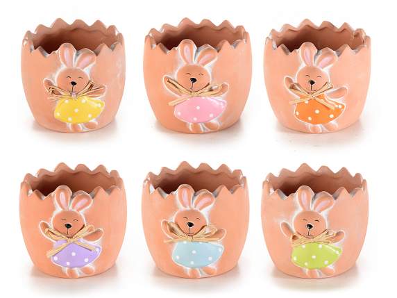 Terracotta egg vase with decorative bunny