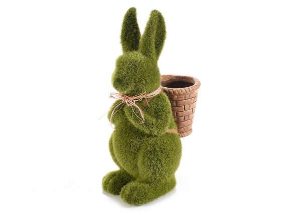Ceramic rabbit covered with grass effect w / basket vase