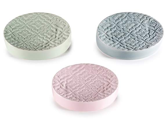 Patterned colored ceramic soap dish
