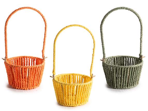 Cesta de fibra tejida de colores con asa
