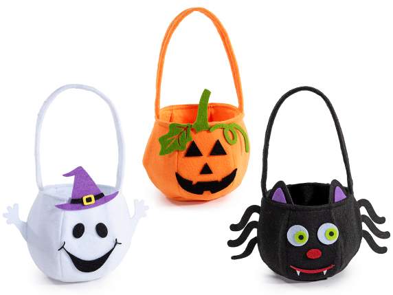 Cesta de tela con decoraciones de Halloween en relieve