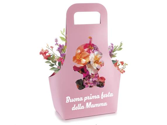 Cesta de flores de papel semi-impermeable para mamá