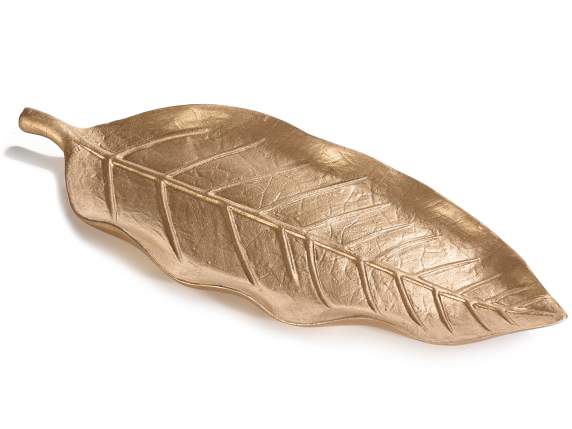 Decorative leaf tray in gilded resin