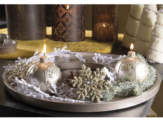 Decorative centerpiece tray in champagne colored wood