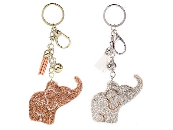 Charm / Keychain with elephant, rhinestones and pendants
