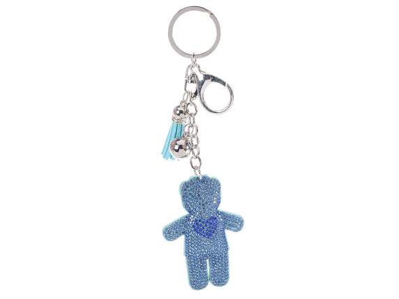 Charm / keychain for a child with little heart, rhinestones